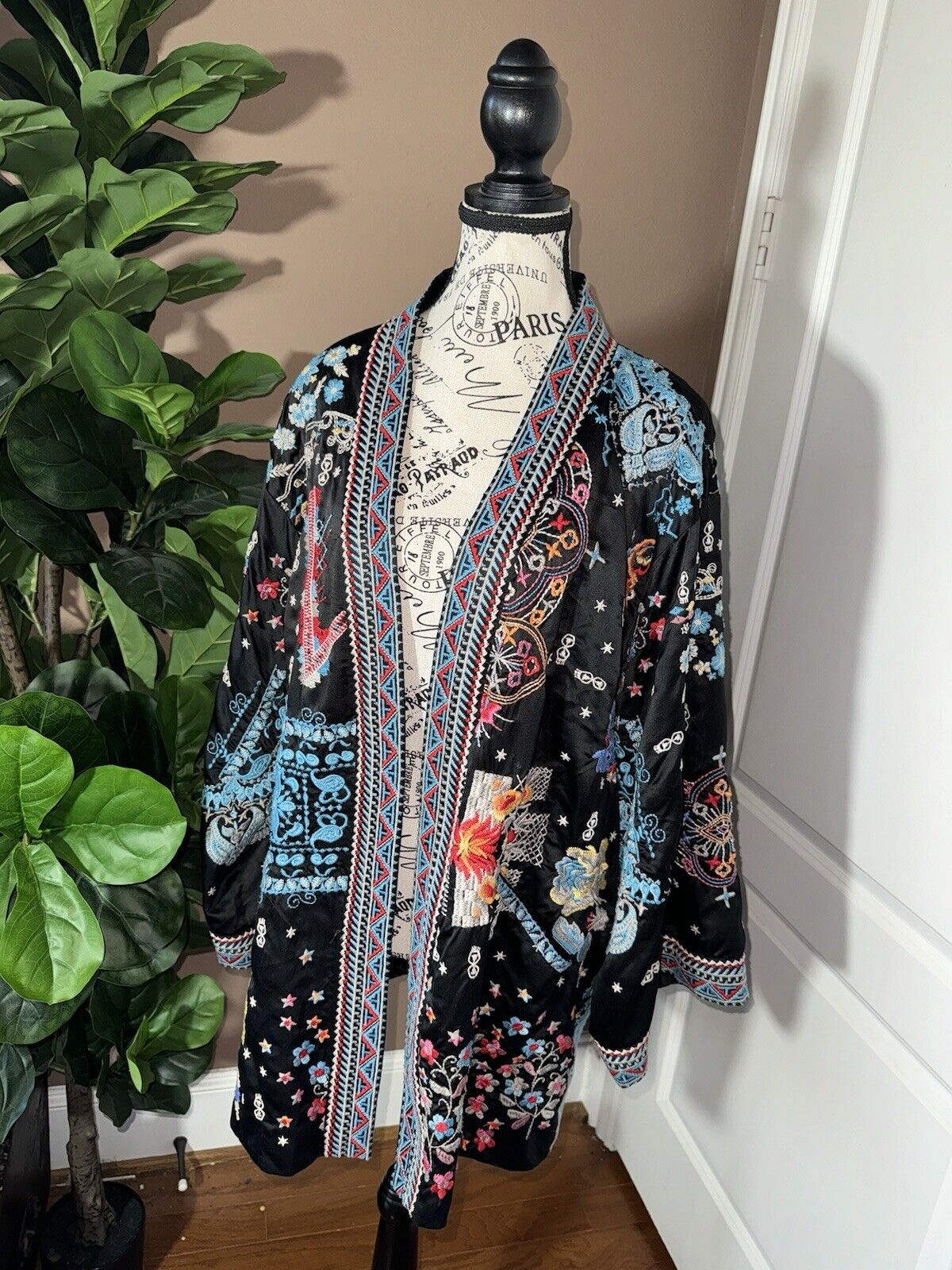 Johnny Was XL 1X Reversible KIMONO Jacket Coat Wrap Embroidery STUNNING