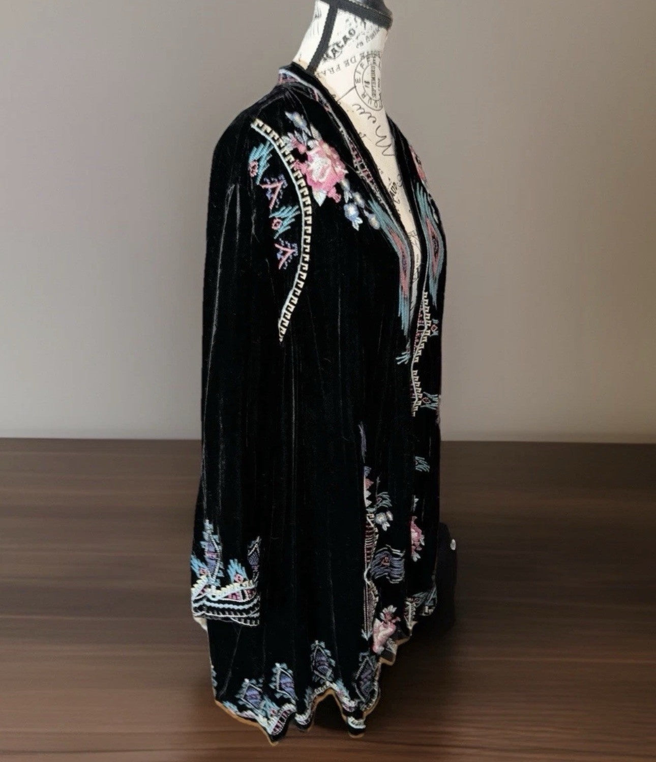 Johnny Was Black Velvet L Kimono Wrap Duster Jacket Coat Cardigan Aztec Luxury Johnny Was