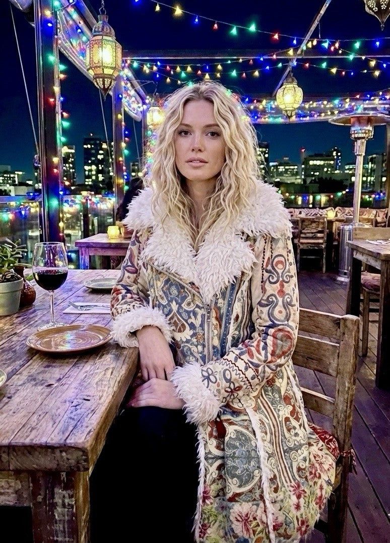 Johnny Was M Medium Sherpa Fur & Faux Suede Coat Jacket Zipper Pockets Johnny Was