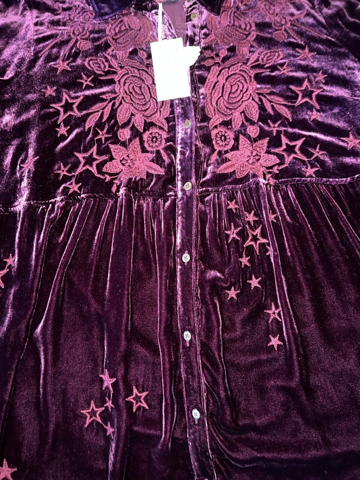 Johnny Was Burgandy Wine Velvet & Embroidered Tunic Top Kimono Sz XXL