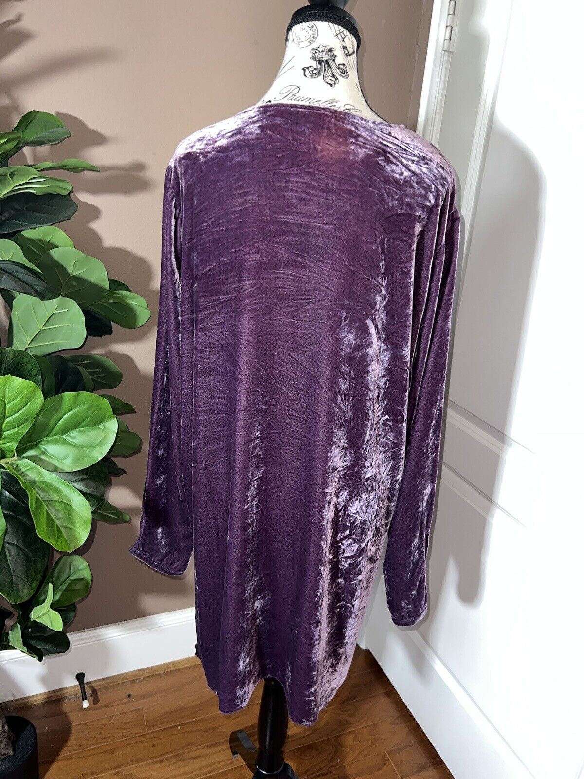 Johnny Was Purple Lavender Velvet Tunic Top Mini Dress Embroidered Sz XXL 2X 2XL