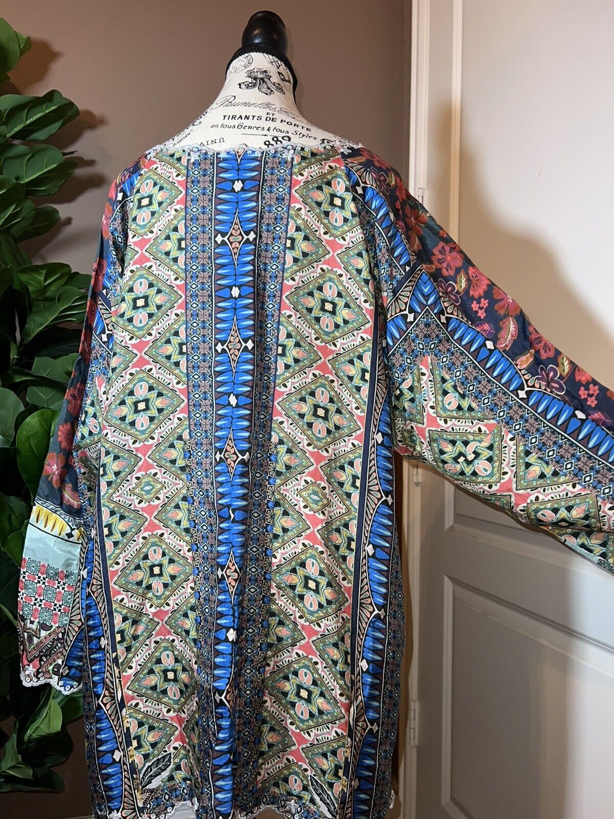 100% Silk Johnny Was Tunic Top 1X 1XL Kimono Sleeves Colorful Spring