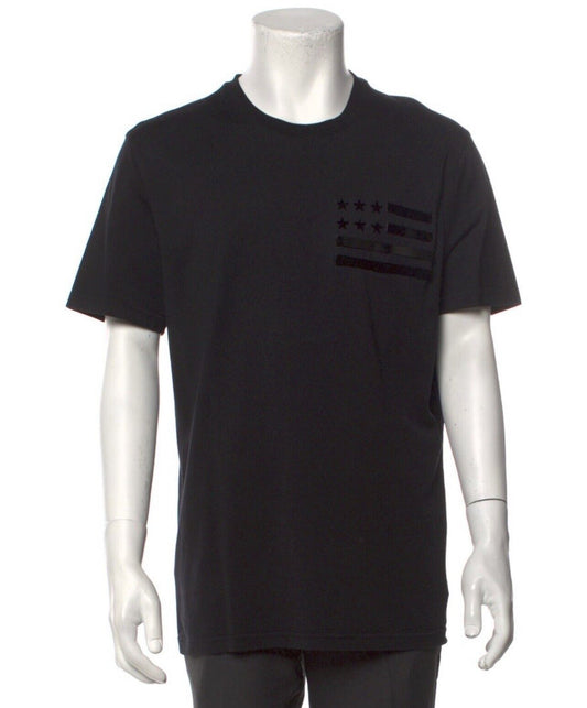 Givenchy Sz L Large Black Tee Metal Flag Embellishment AUTHENTICATION byRealReal