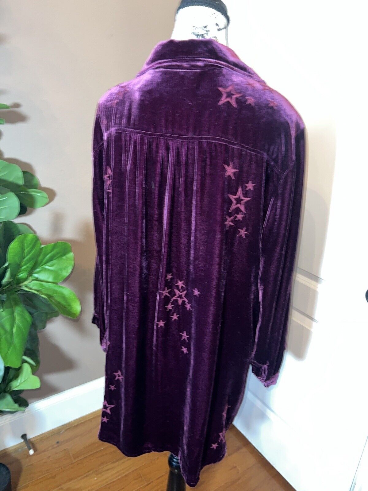 Johnny Was Burgandy Wine Velvet & Embroidered Tunic Top Kimono XL 1X