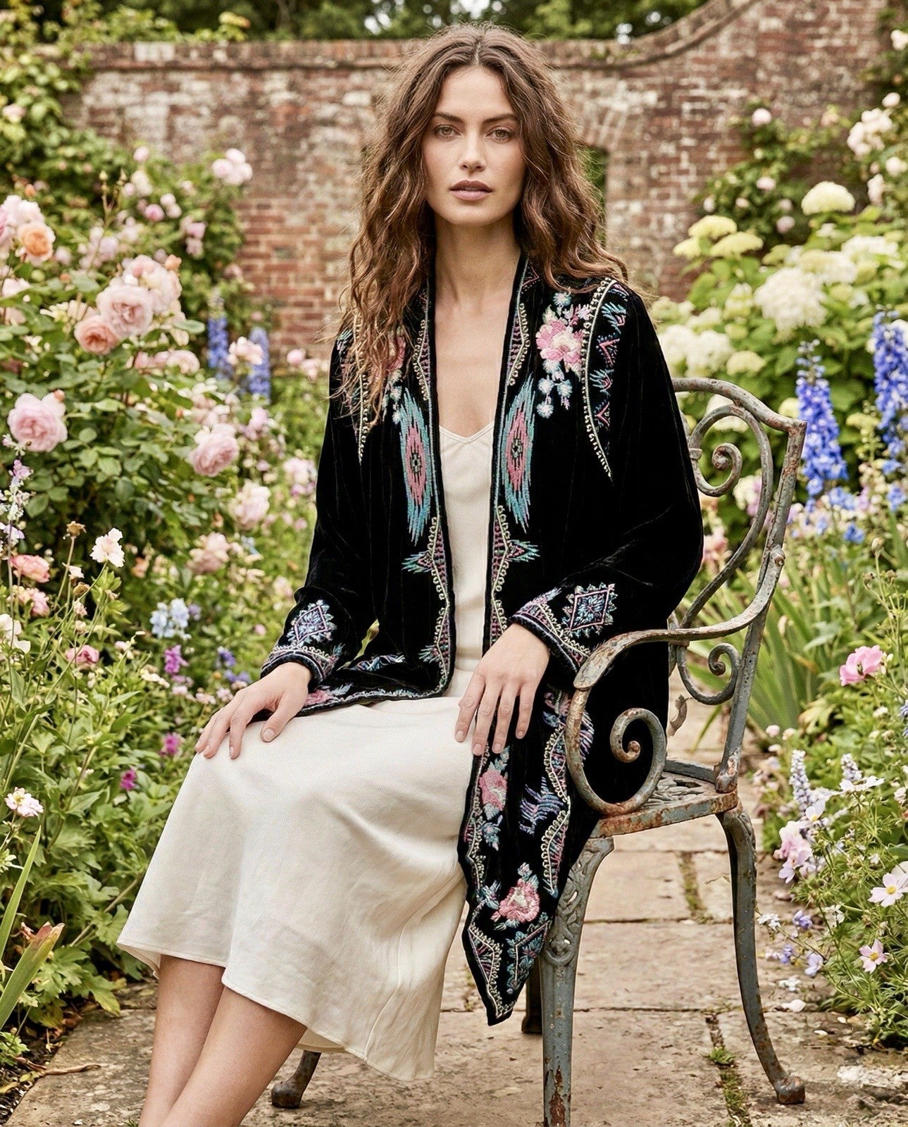 Johnny Was Black Velvet L Kimono Wrap Duster Jacket Coat Cardigan Aztec Luxury Johnny Was