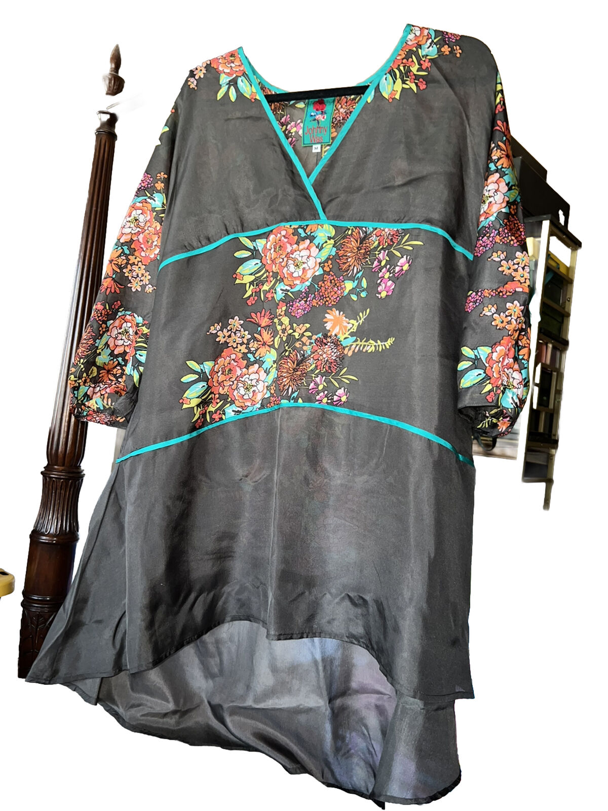 Johnny Was 100% Silk Mini Dress Tunic Top Kimono Sz M Excellent Condition