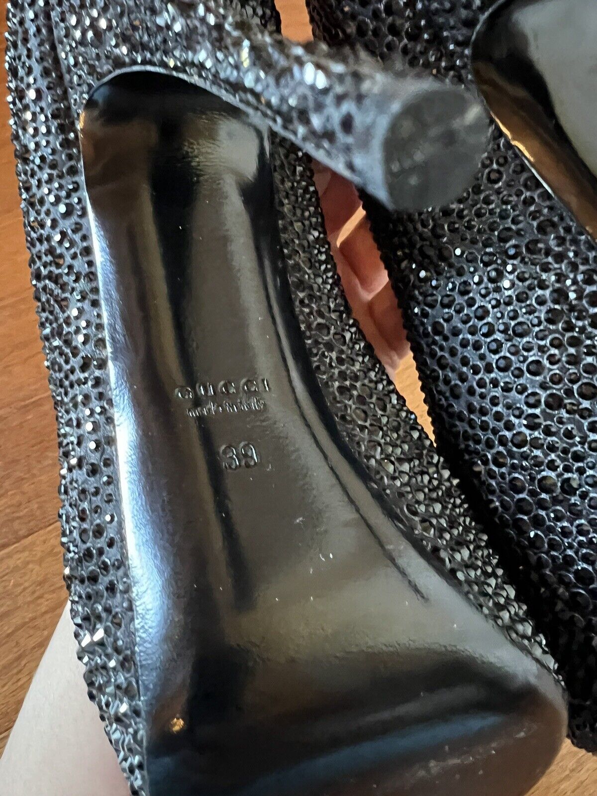 GUCCI Size 9 Black Crystal ETOILE SOFIA Open Toe Heels Pumps Shoes 39 !!!