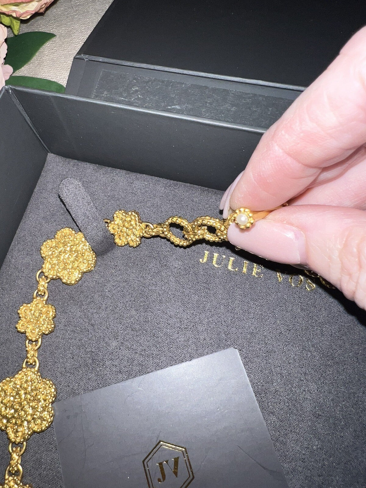 Julie Vos Flower Statement Necklace Toggle Link 24k Gold Plated Chain Julie Vos