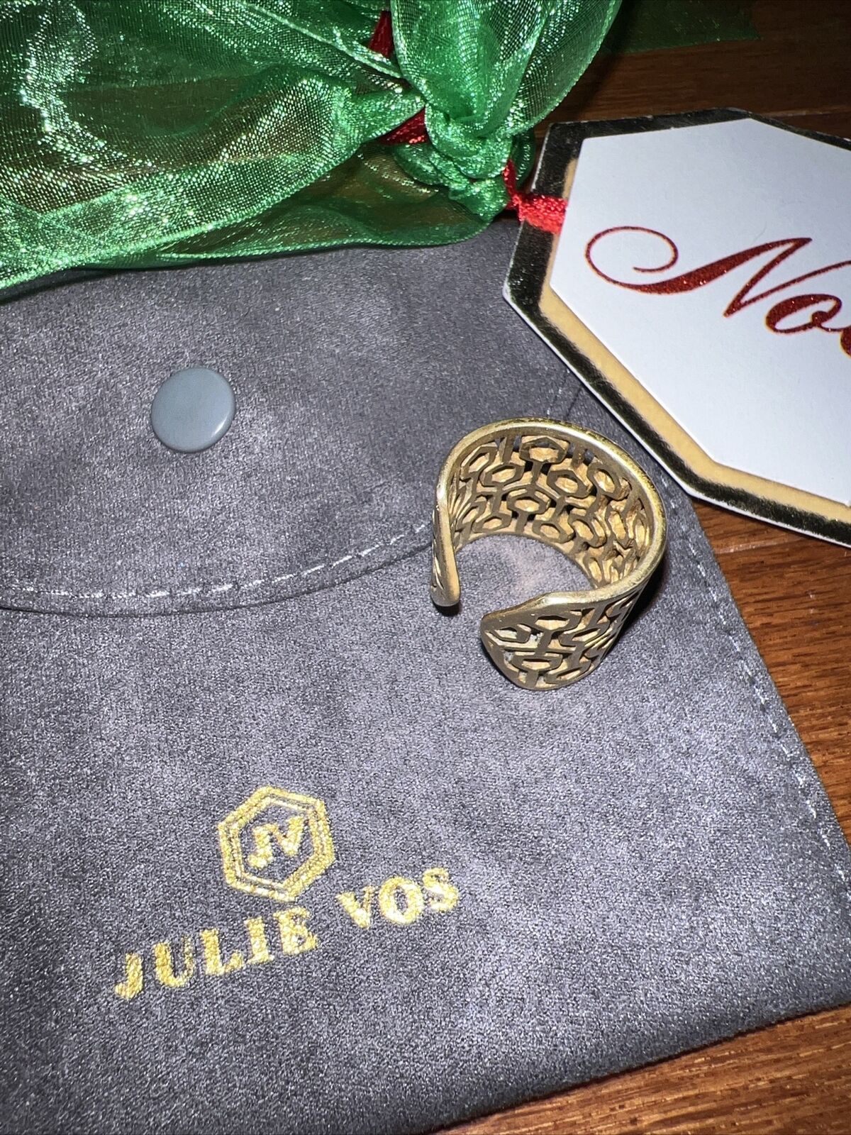 Julie Vos Greek Key 24k Gold Plate Wrap Cuff Ring Sz 7