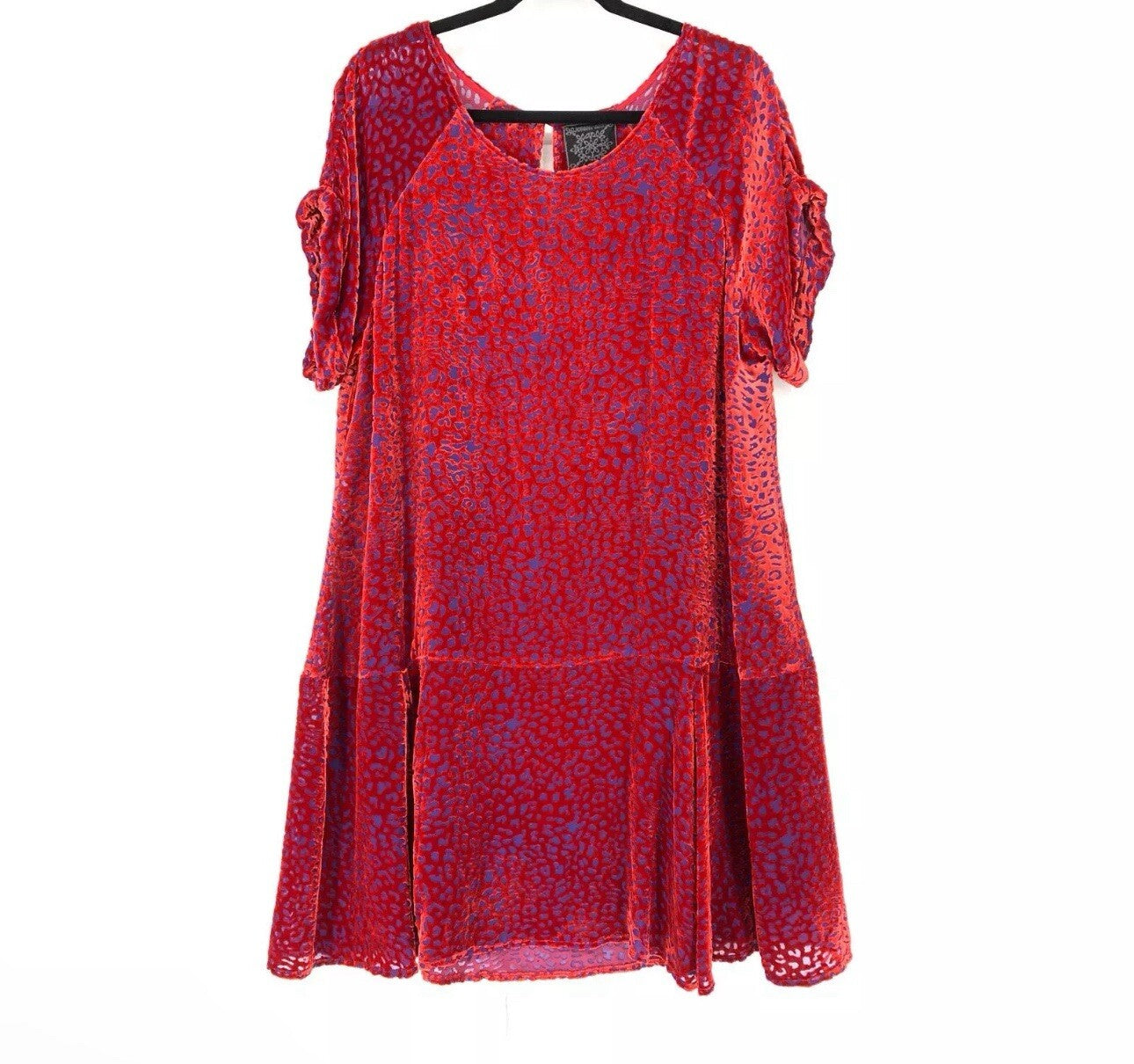 Johnny Was 3X 3XL Red Velvet Burnout Shift Mini Dress Scoop Neck BOHO Party Johnny Was