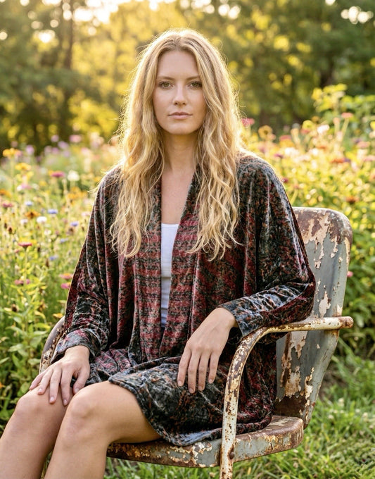 Johnny Was Black & Red Velvet Sz 3X 3XL Kimono Wrap Gorgeous Colors Johnny Was