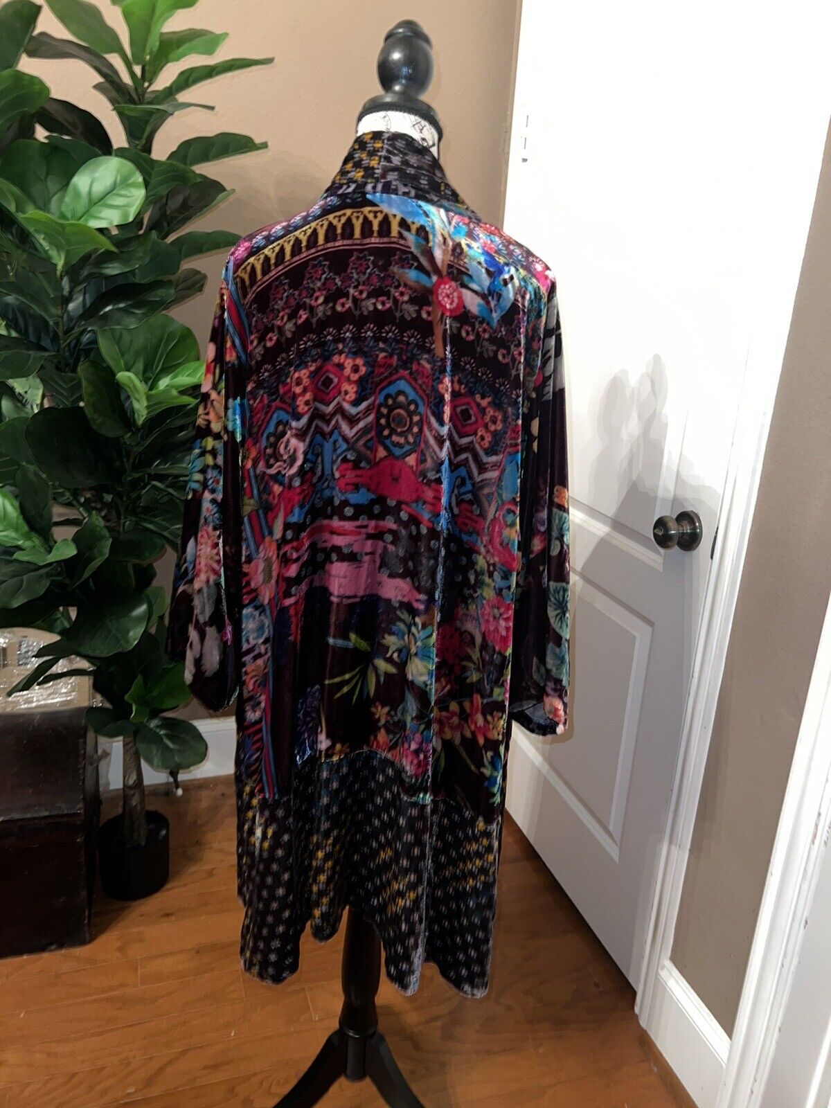 Johnny Was Velvet Kimono Wrap Jacket Sz XL 1X 1XL Oversized Cardigan