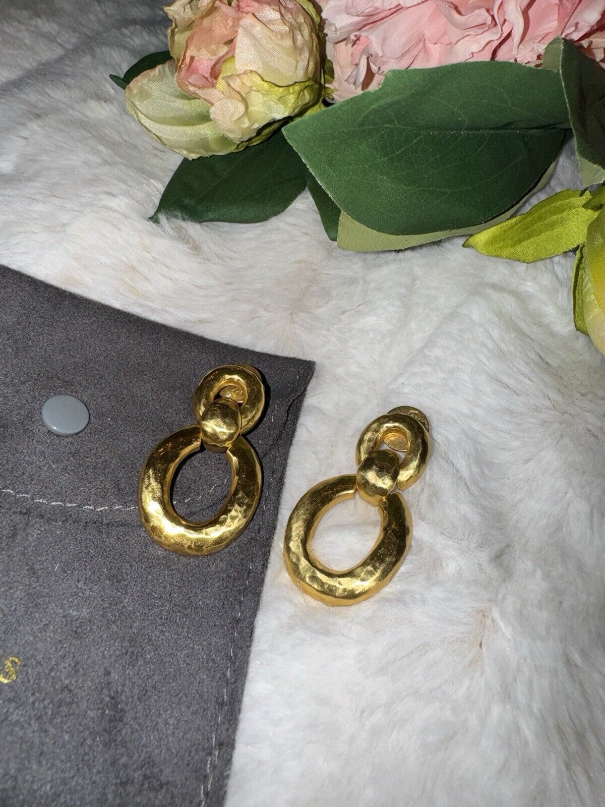 RETIRED Julie Vos 24k Gold Plated Hoop Door Knocker Stud Earrings  Stunning