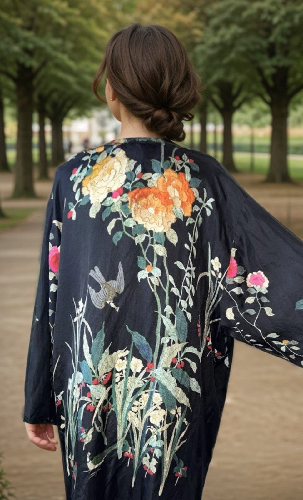 100% Silk Johnny Was Black Tunic Top Or Mini Dress XXL 2X 2XL Birds & Flowers Johnny Was