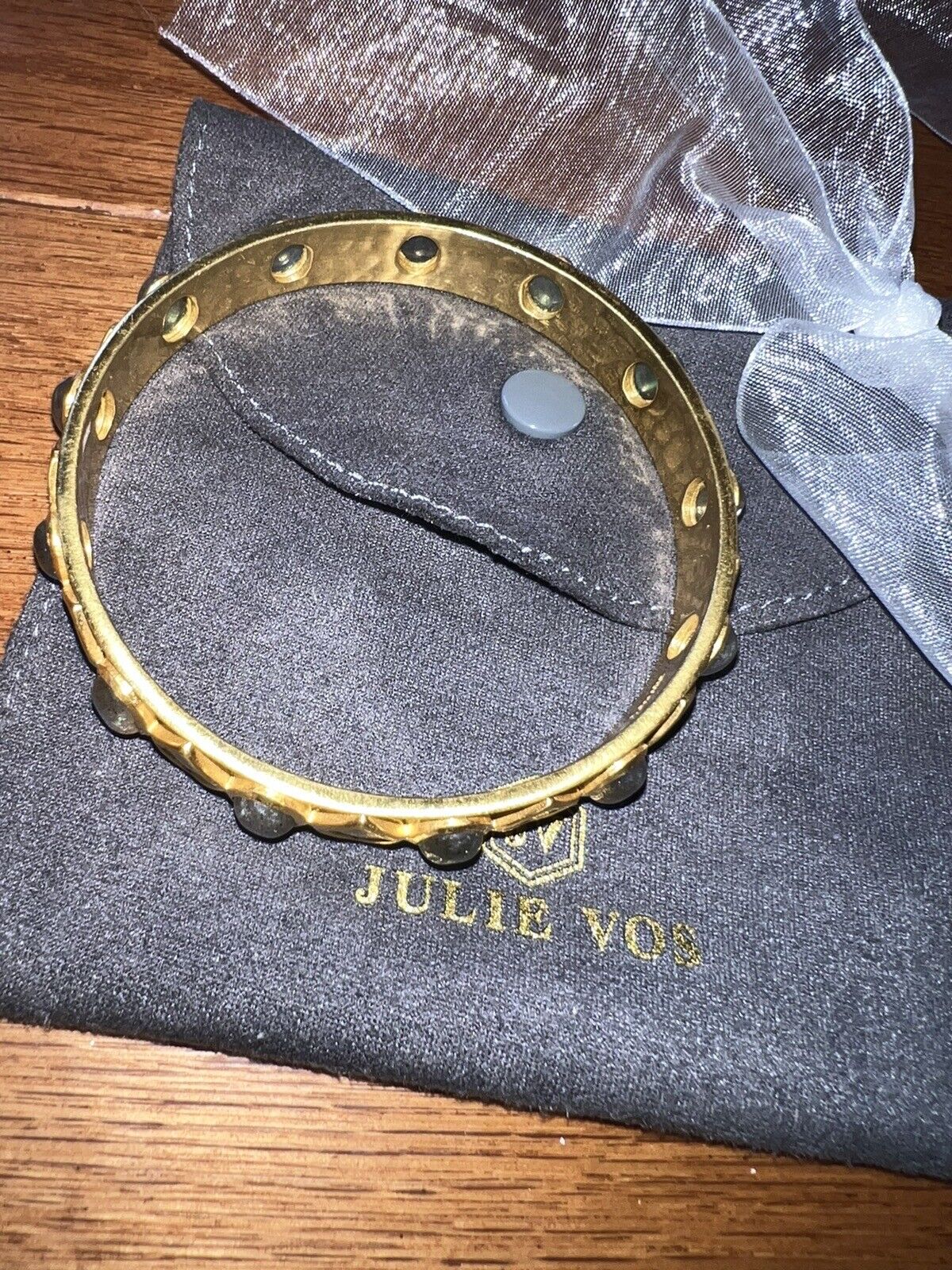 Julie Vos 24k Gold Plated Bangle Bracelet With Labradorite Stones