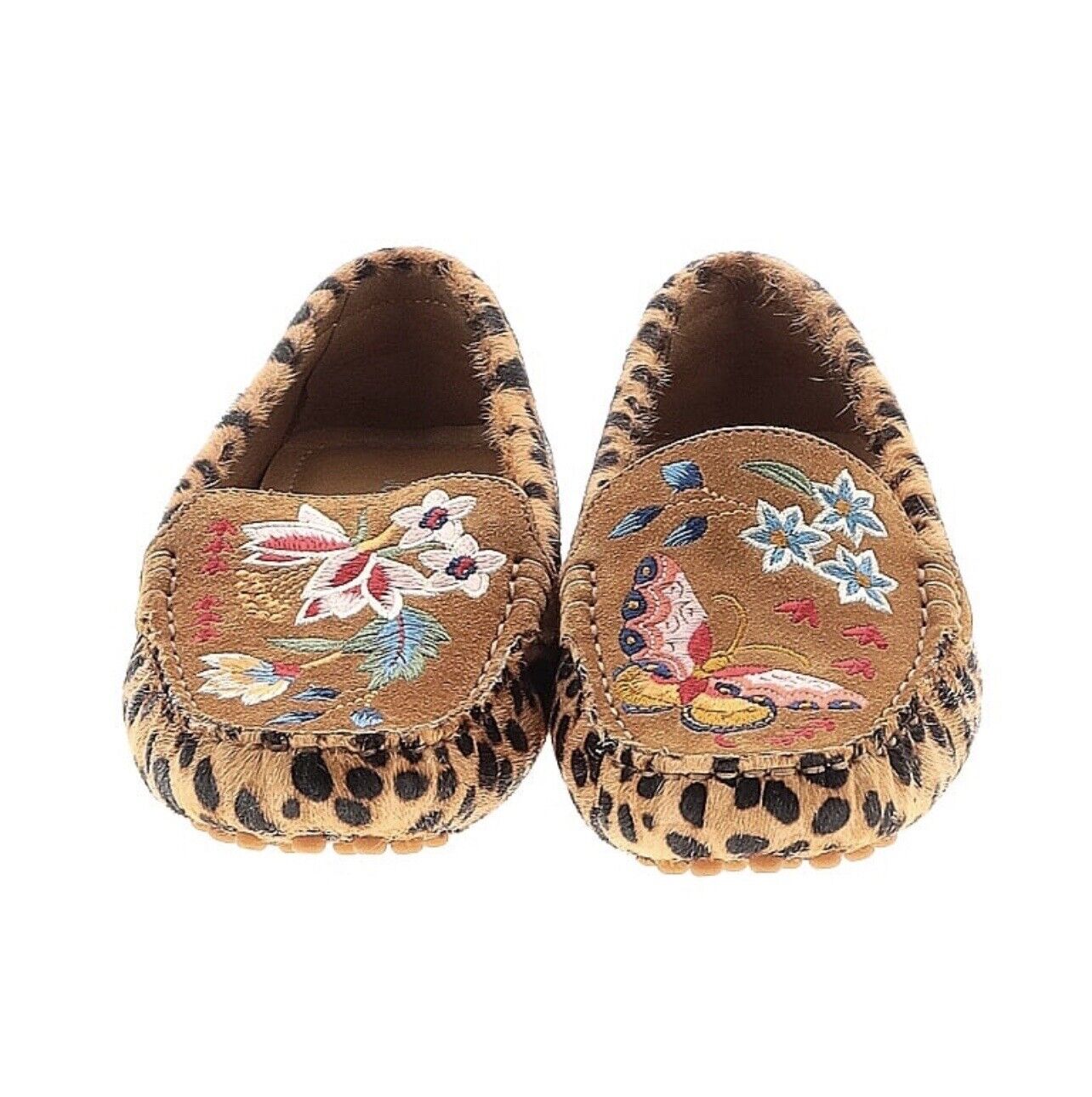 Johnny Was Leopard Print Calf Hair Embroidered Moccasins   Sz 6