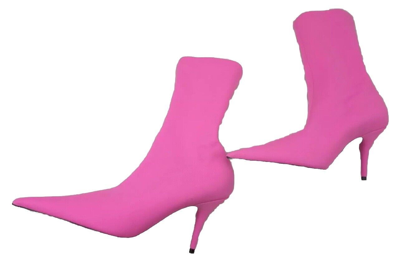 Balenciaga Knife Bootie Spandex Matt Fluo Pink Kitten Heel Boots EU 38.5