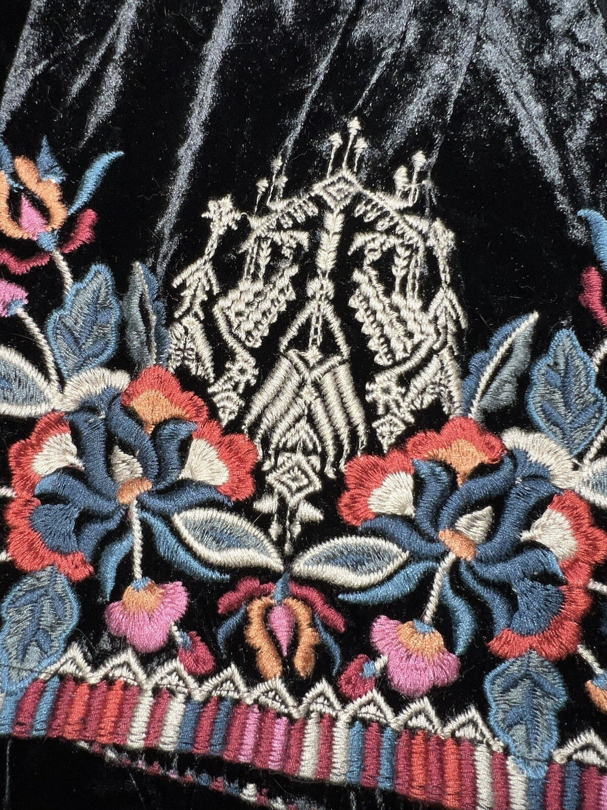 Johnny Was L Large Long Black Velvet Kimono Wrap Jacket Duster Oversized Aztec Johnny Was