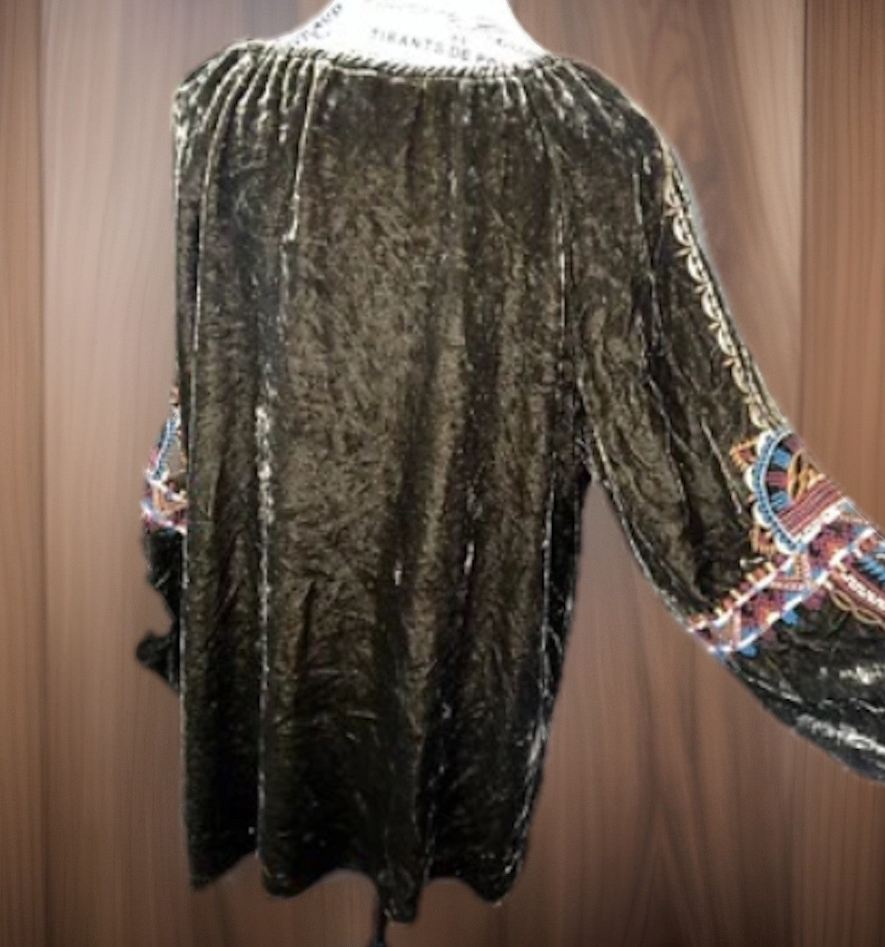 Johnny Was XL Olive Brown Velvet Peasant Blouse Embroidered Tunic Top Mini Dress Johnny Was