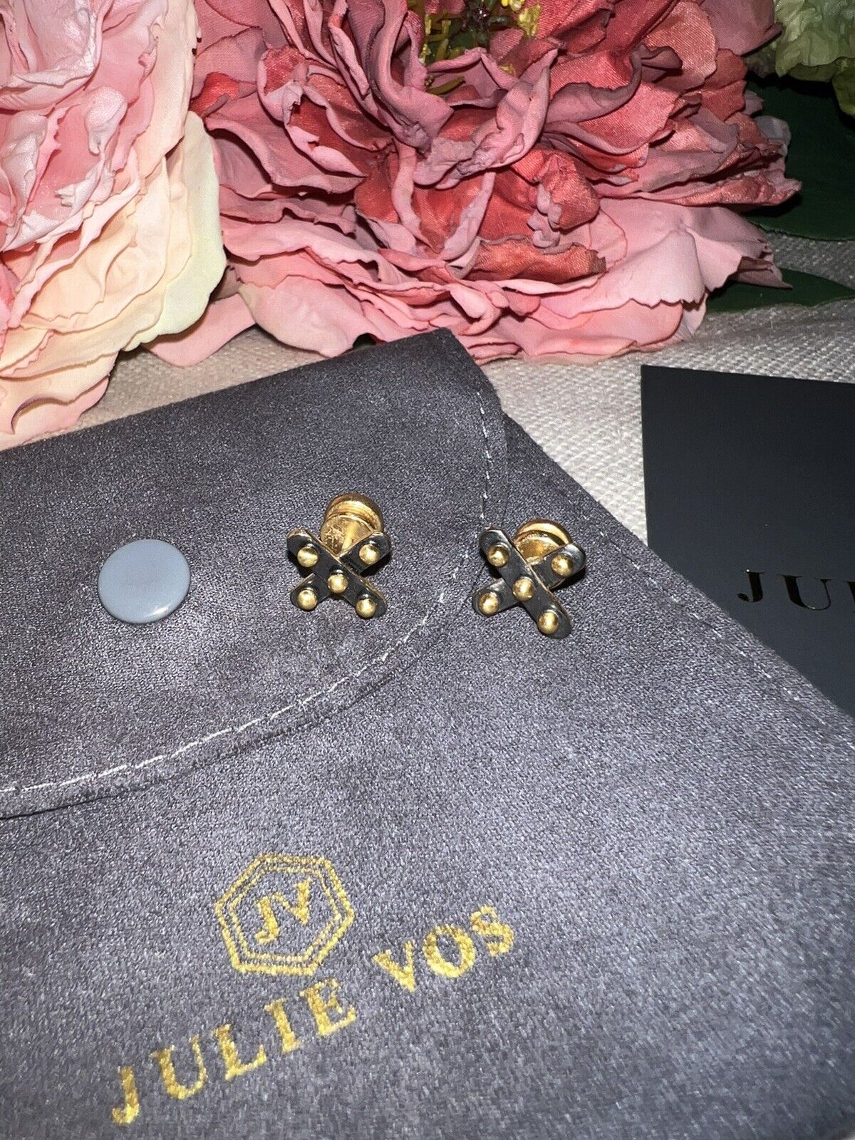 Julie Vos 24k Gold Plated X Cross Two Tone Stud Earrings