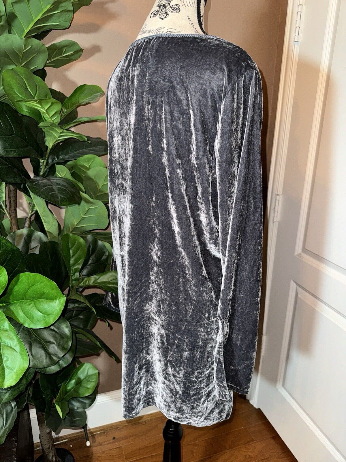 Johnny Was Grey Velvet Tonal Embroidered Mini Dress Or Tunic Top L Large