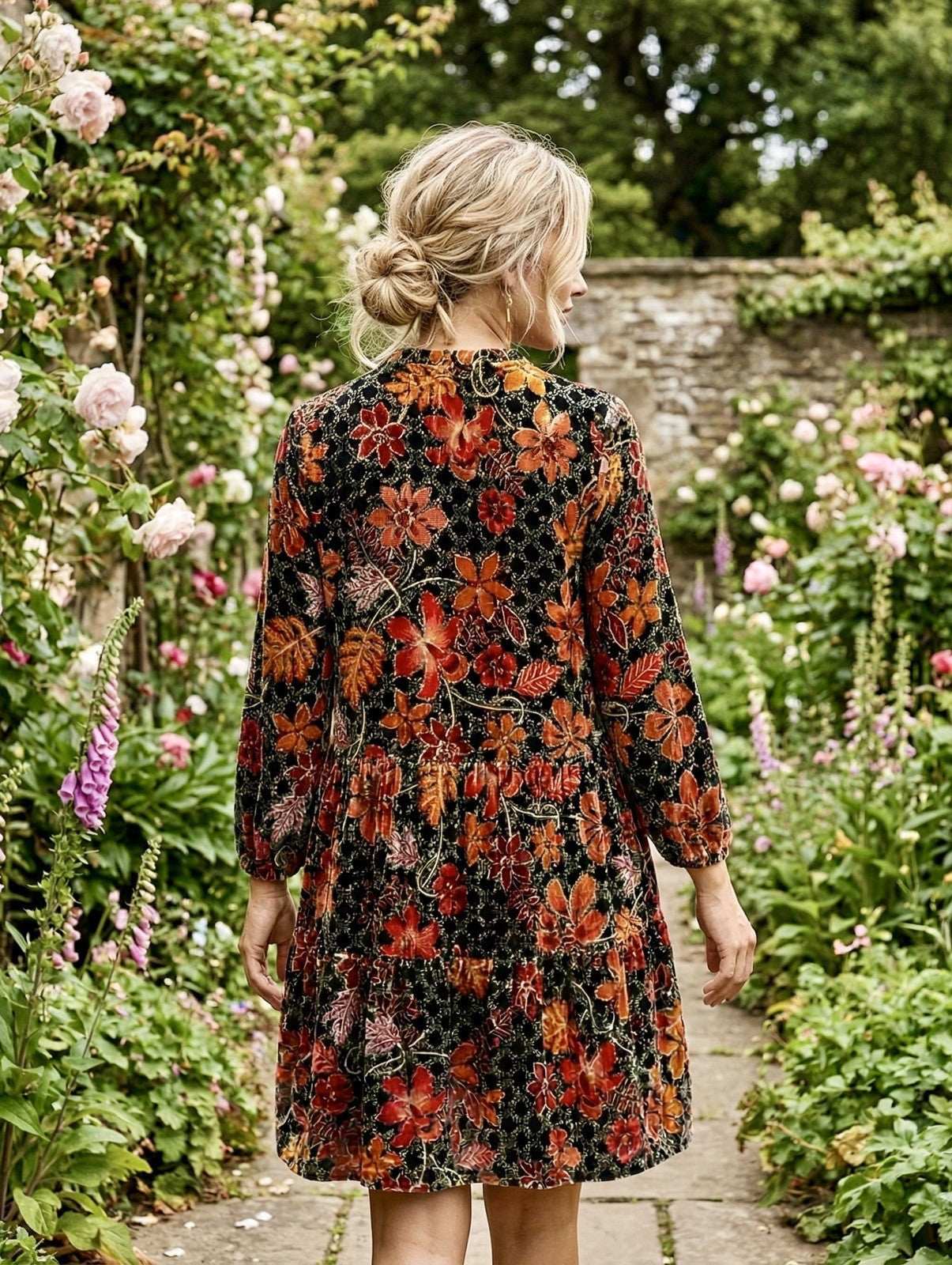 Johnny Was 3X Velvet Mini Dress Tiered Fall Colors Babydoll Beaded Tassels Johnny Was