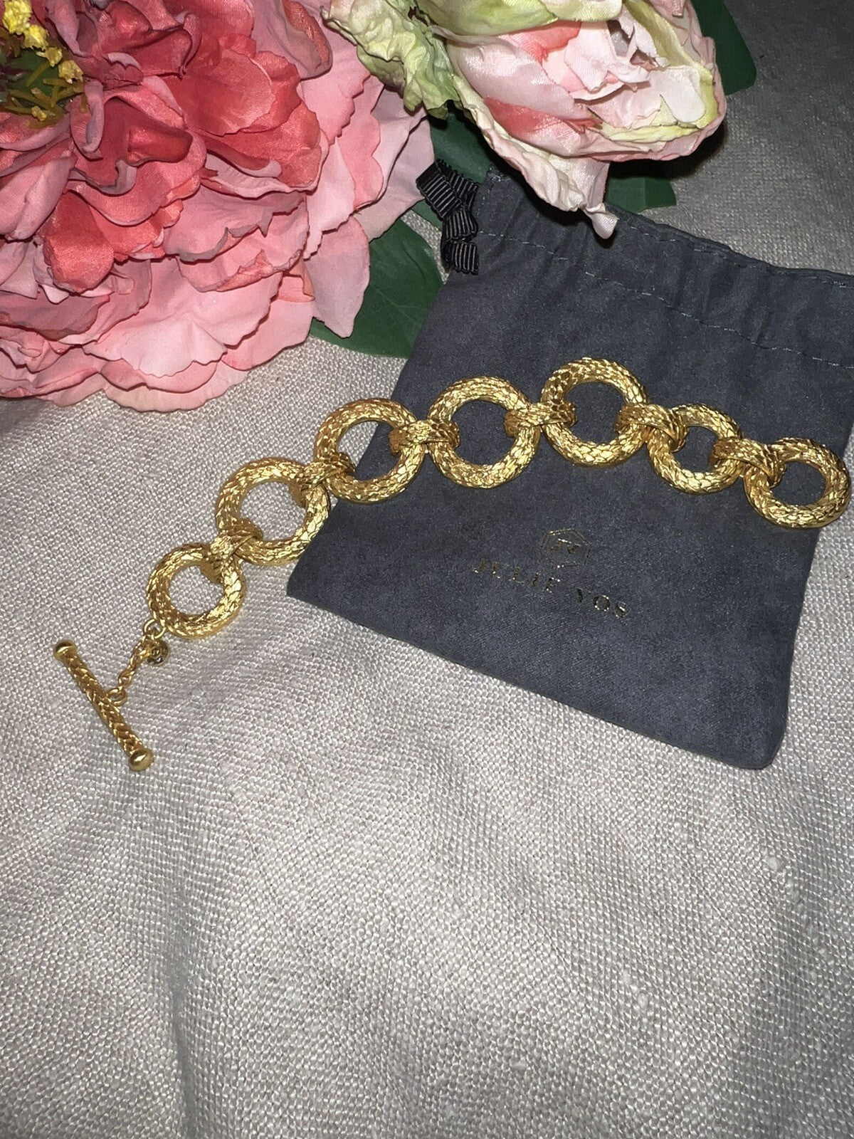 Julie Vos Ivy Leaf 24k Gold Plated 7.75” Toggle Chain Link Bracelet Julie Vos