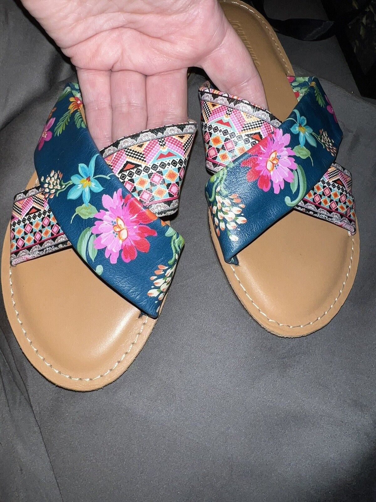 Johnny Was Colorful Leather Cross Strap Sandals Summer Worn Once Sz 7.5 Layla X