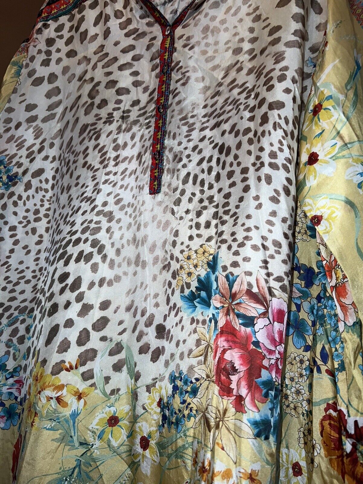 100% Silk Johnny Was Tunic Top XXL 2X Soft & Flowy Leopard & Flower