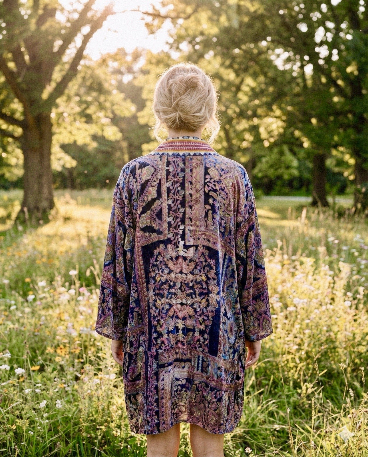 Johnny Was M Medium Burnout Velvet Kimono Duster Wrap Cardigan Jacket Purple Johnny Was