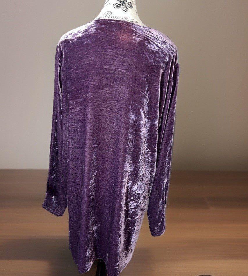Johnny Was 3X 3XL  Purple Plum Velvet Tunic Top Mini Dress Tonal Embroidery Johnny Was