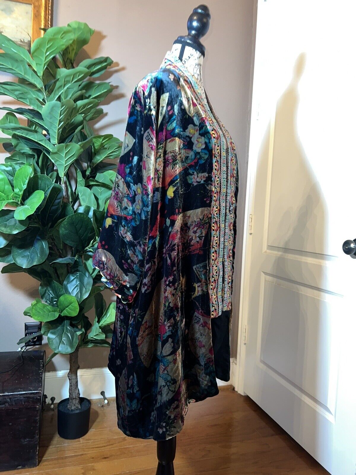 Johnny Was Velvet & Silk Kimono Wrap Sz L Large REVERSIBLE Jewel Tones