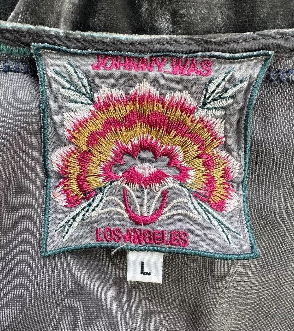 Johnny Was L Large Grey Velvet Butterfly Tunic Top Mini Dress Embroidered Johnny Was