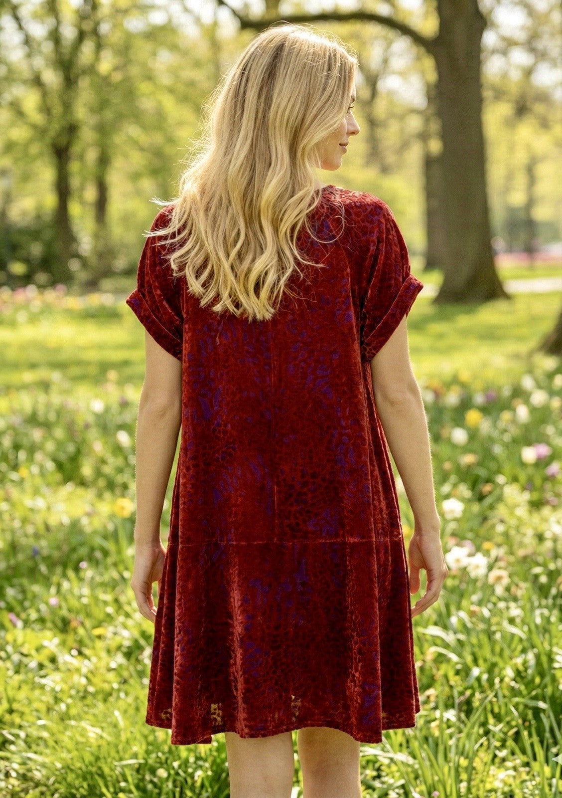 Johnny Was 3X 3XL Red Velvet Burnout Shift Mini Dress Scoop Neck BOHO Party Johnny Was