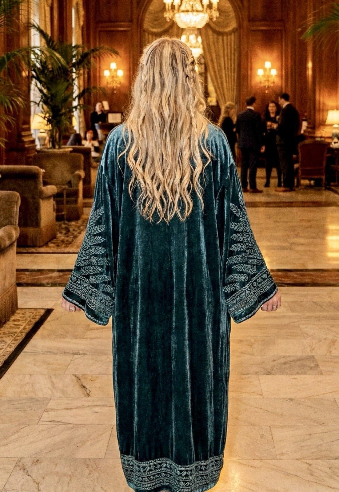 Johnny Was Jade L Large Velvet Long Kimono Duster Wrap Green Coat Embroidery Johnny Was