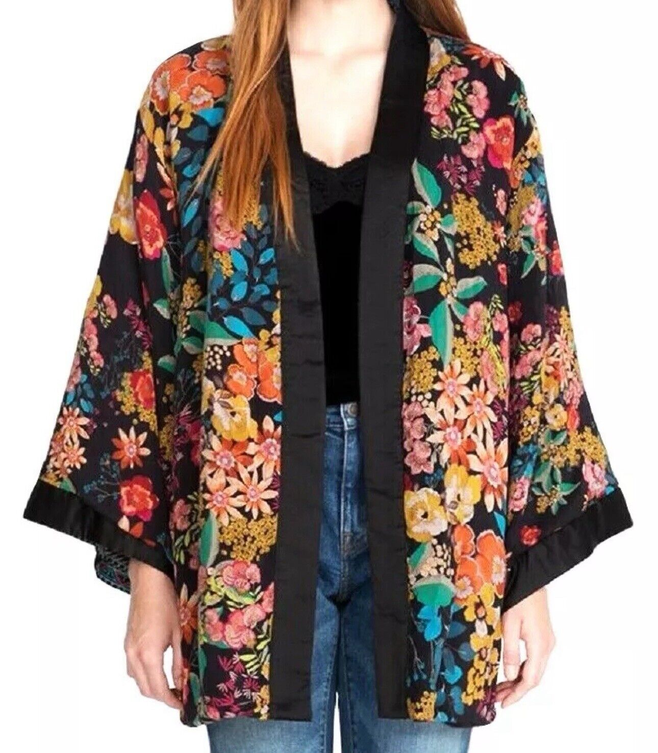 Johnny Was XL 1X Reversible KIMONO Jacket Coat Wrap Embroidery STUNNING