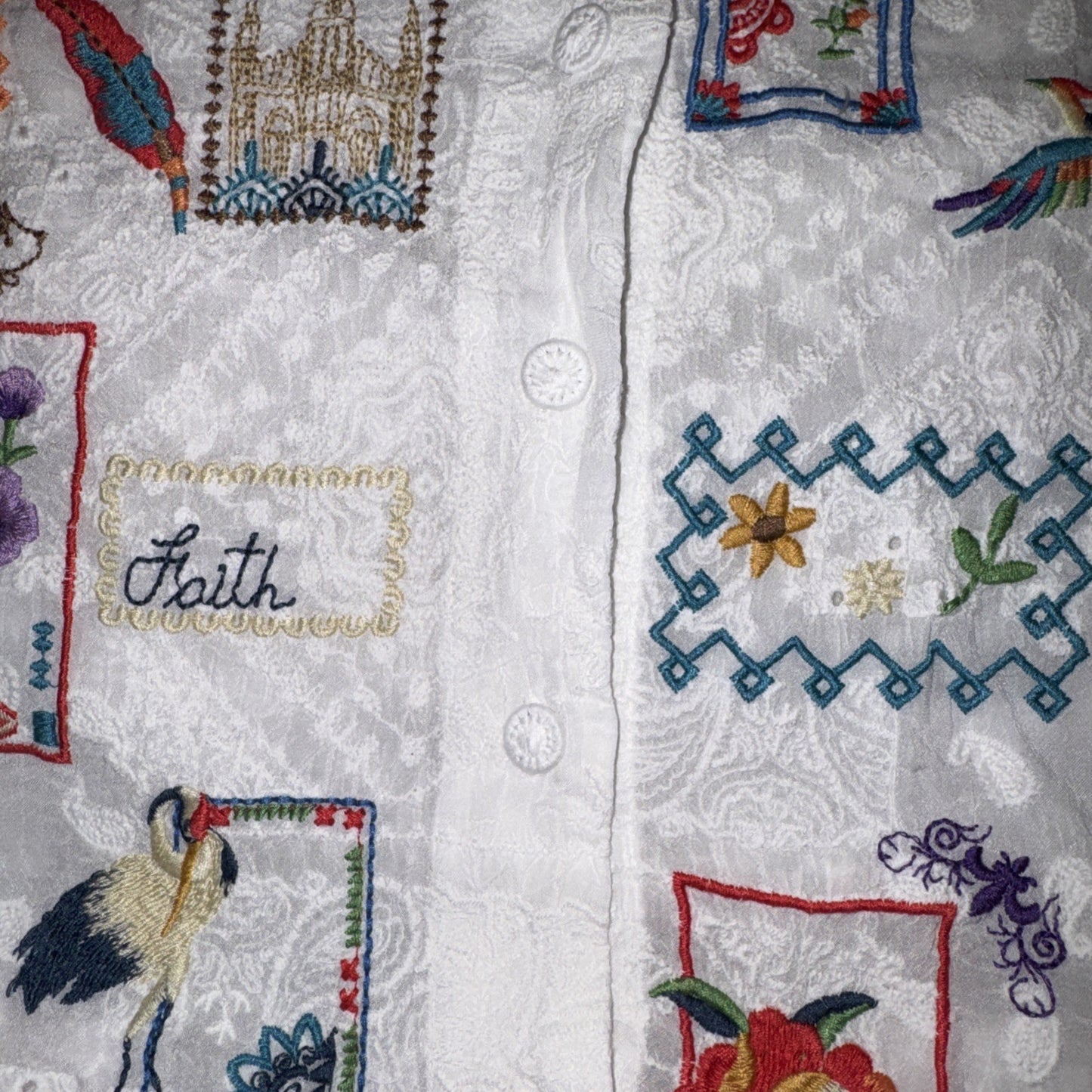 Johnny Was 1X Plus White Cotton Button Up Shirt Tunic Top Blouse Embroidered Johnny Was