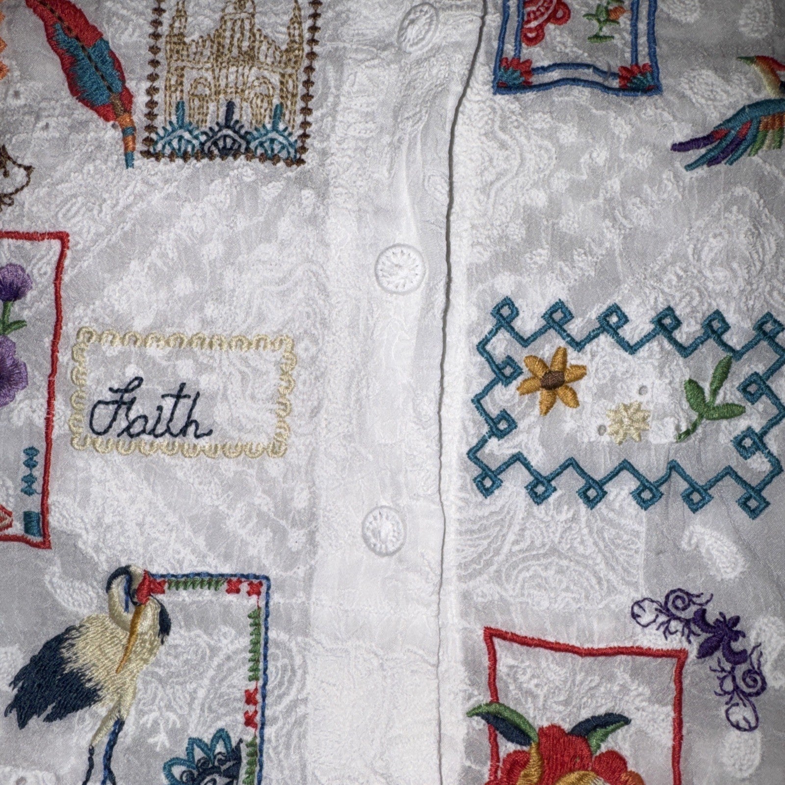 Johnny Was 1X Plus White Cotton Button Up Shirt Tunic Top Blouse Embroidered Johnny Was