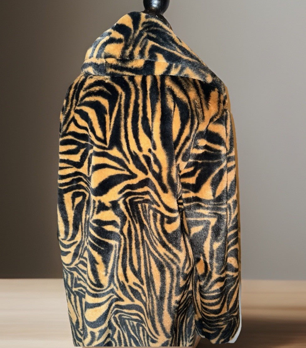 Johnny Was L Large Faux Fur & Silk Tiger Stripe Long Length Coat Jacket Wrap Johnny Was