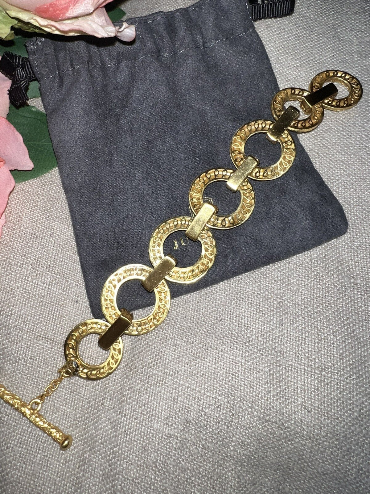 Julie Vos Ivy Leaf 24k Gold Plated 7.75” Toggle Chain Link Bracelet Julie Vos