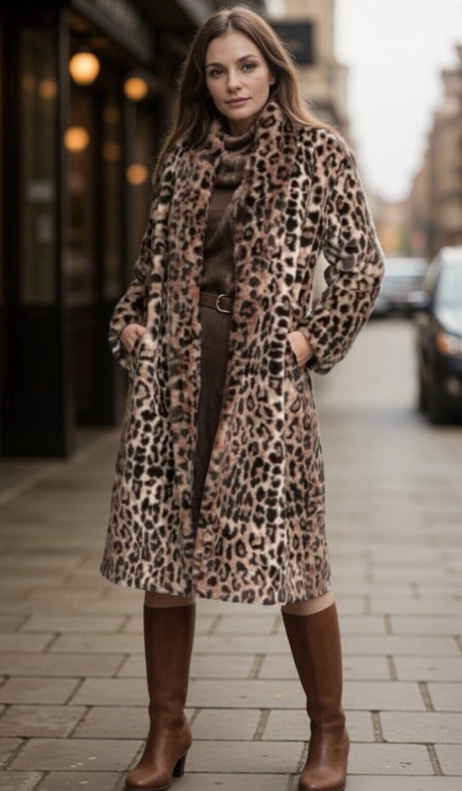 Johnny Was 3X 3XL Faux Fur & Silk Coat Leopard Print Long Length Jacket Wrap