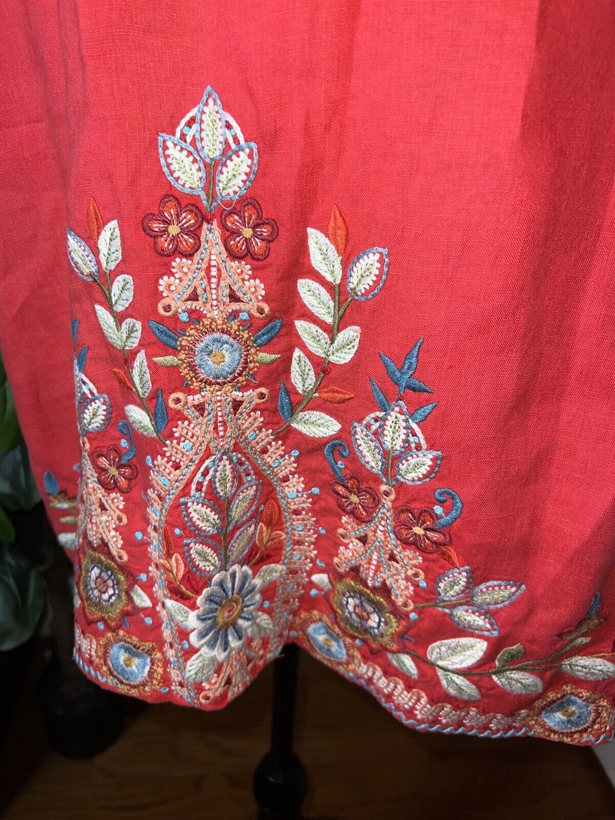 Johnny Was XL 1X 1XL Linen Kimono Sleeve Peasant Top Floral Embroidered