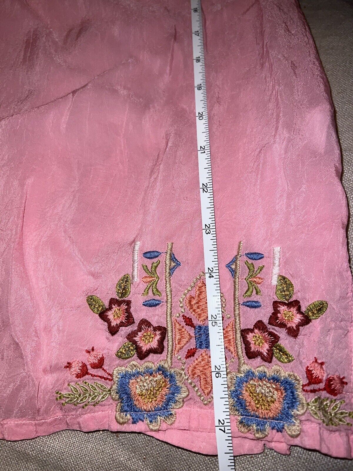 Johnny Was Silky Pink Sz L Large Tunic Top Embroidered Kimono Sleeves