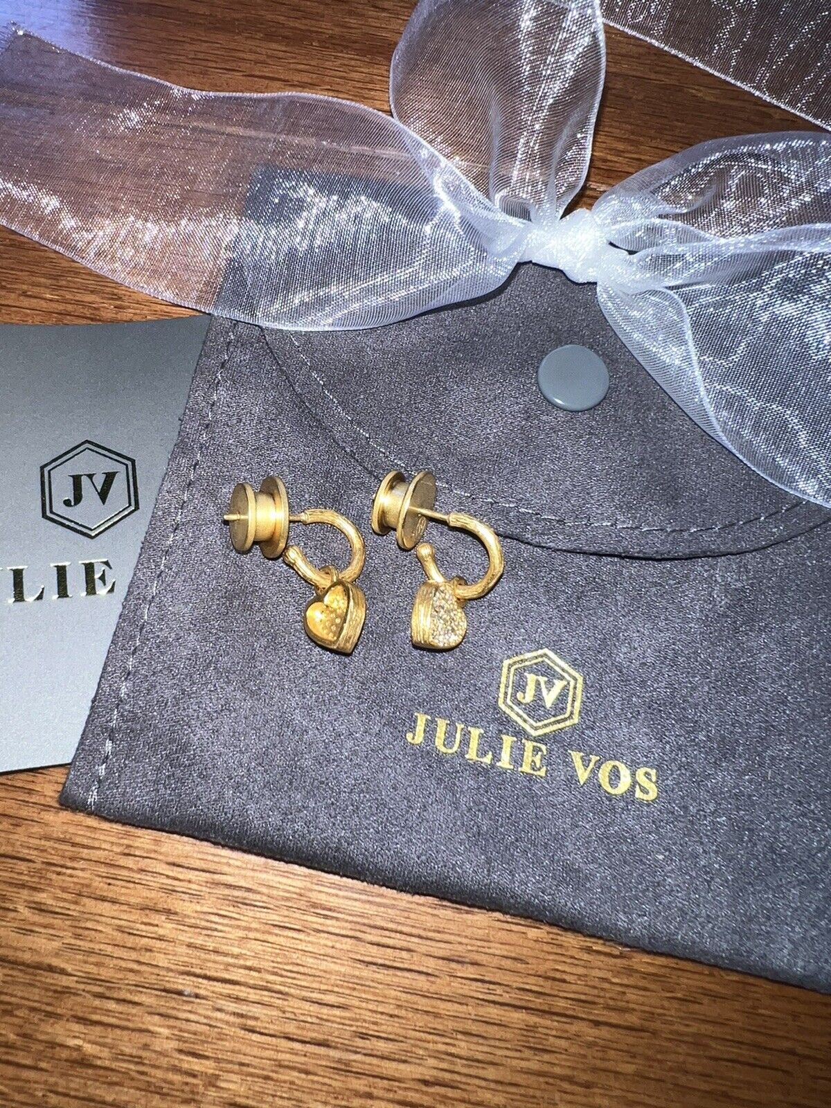 Julie Vos New Pave Heart Hoop & Charm Earrings 24k Gold Plated & CZ