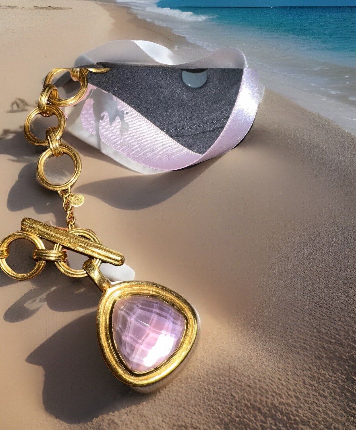 Julie Vos Pink Iridescent & 24k Gold Plate Statement Necklace