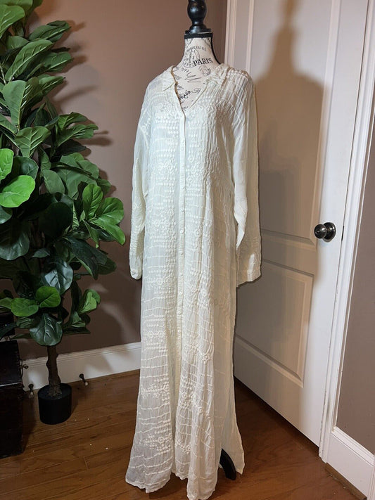 Johnny Was Ivory Silky Embroidery & Lace Kimono Dress Beach Wedding  XXL 2XL 2X