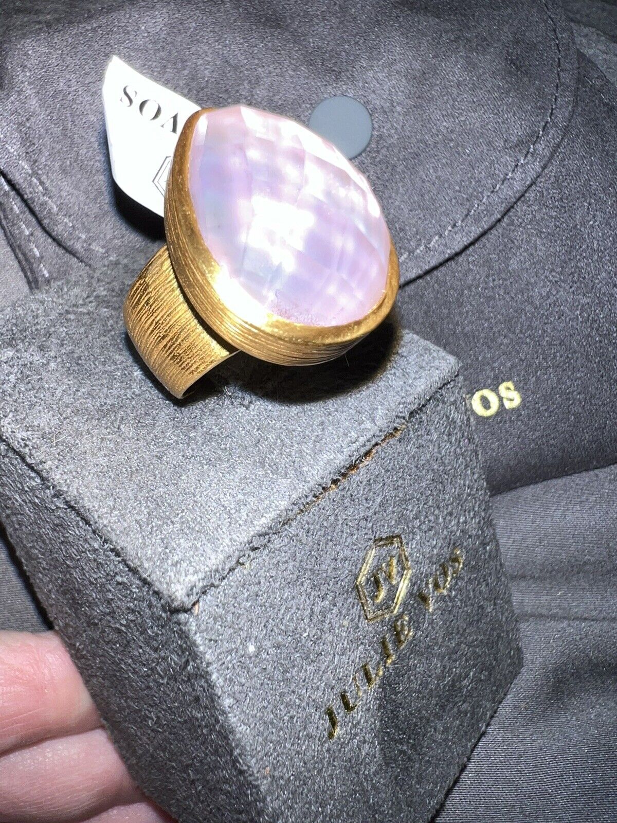 Julie Vos Pink Teardrop Ring 24k Gold Plated Sz 8 ADJUSTABLE