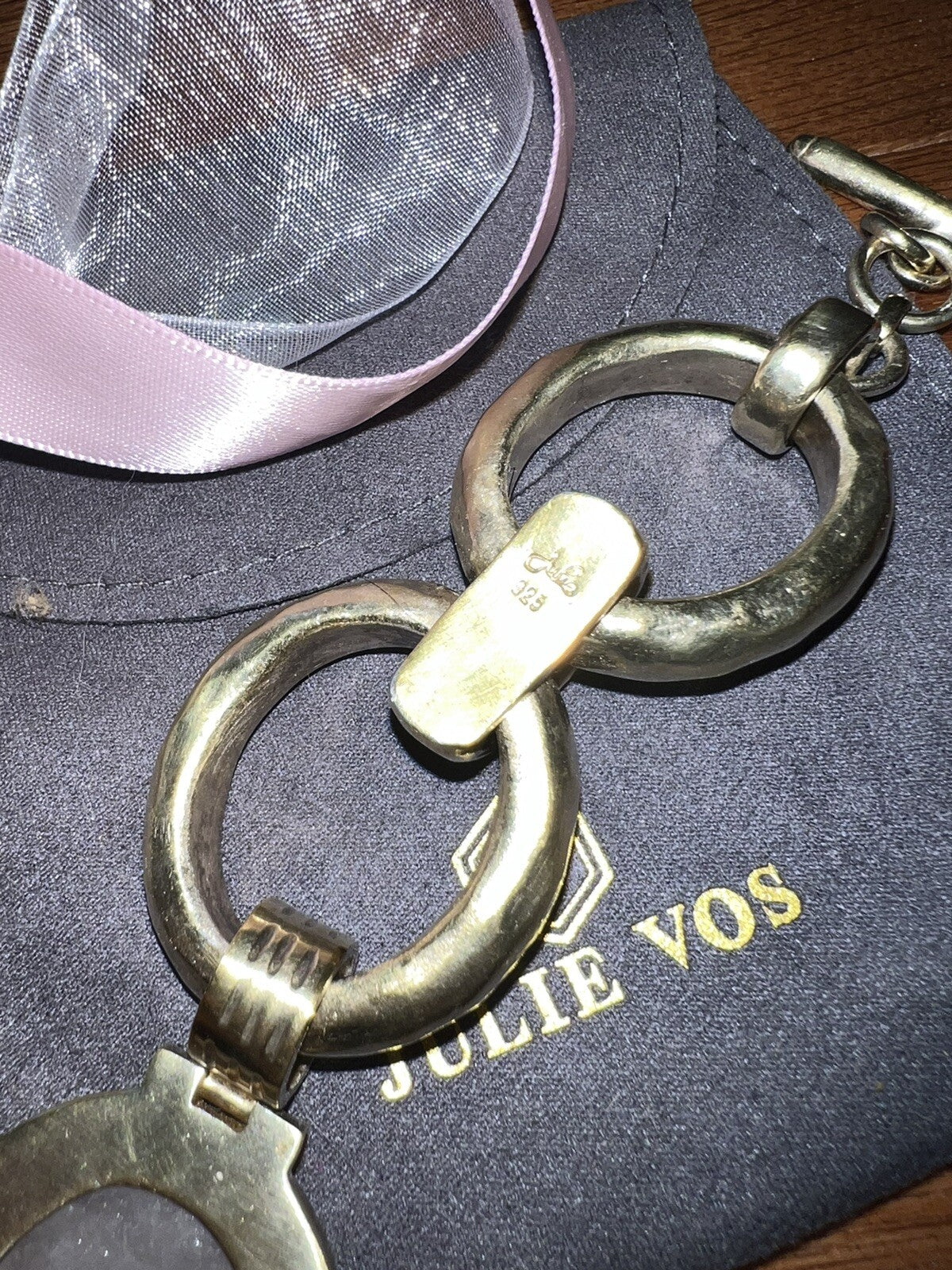 Julie Vos Pink Large Link Bracelet 24K Plate Over 925 Silver Rose Quartz Toggle Julie Vos