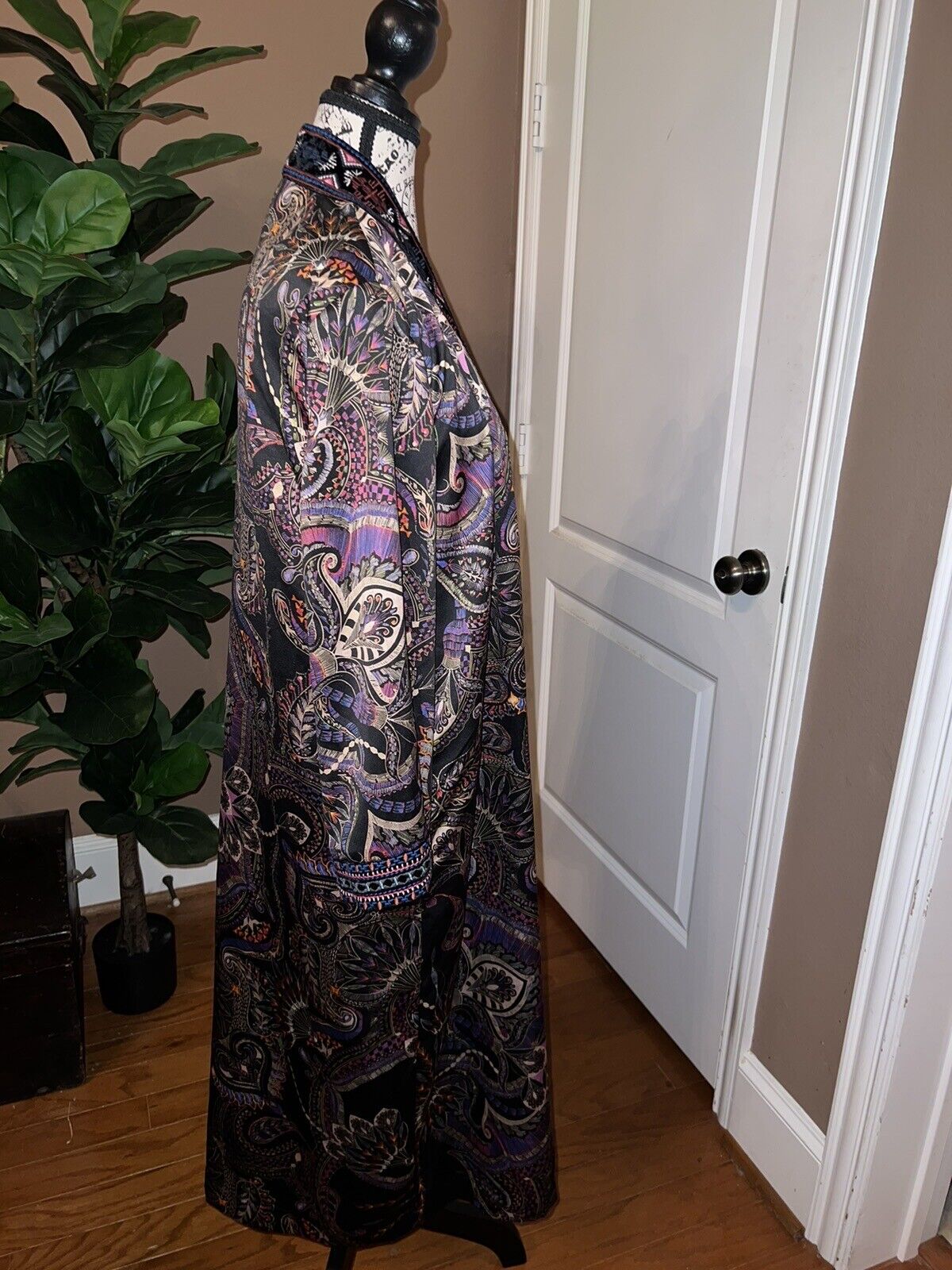 Johnny Was Velvet Silk Mix Long Kimono Sz S OVERSIZED  Embroidered Wrap