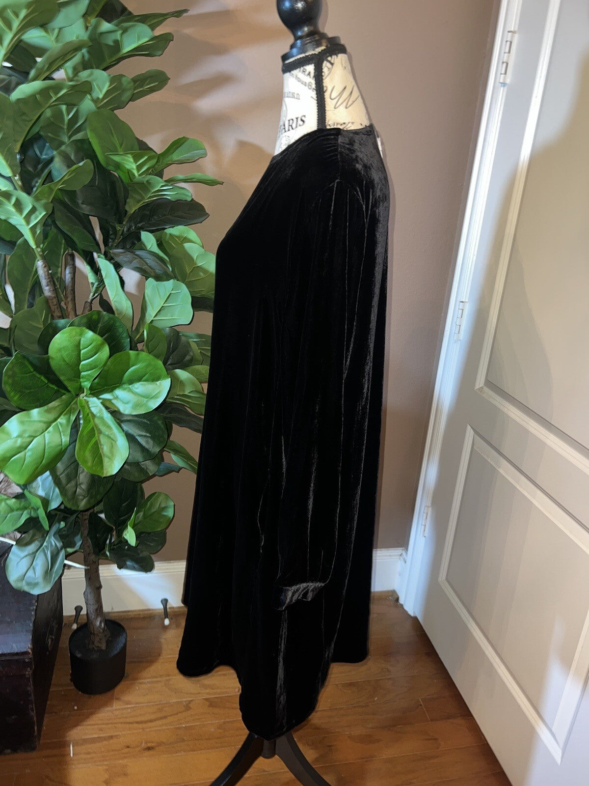 Eileen Fisher Black Velvet MIDI Dress Beautifully Soft Sz M  MSRP $398 Eileen Fisher